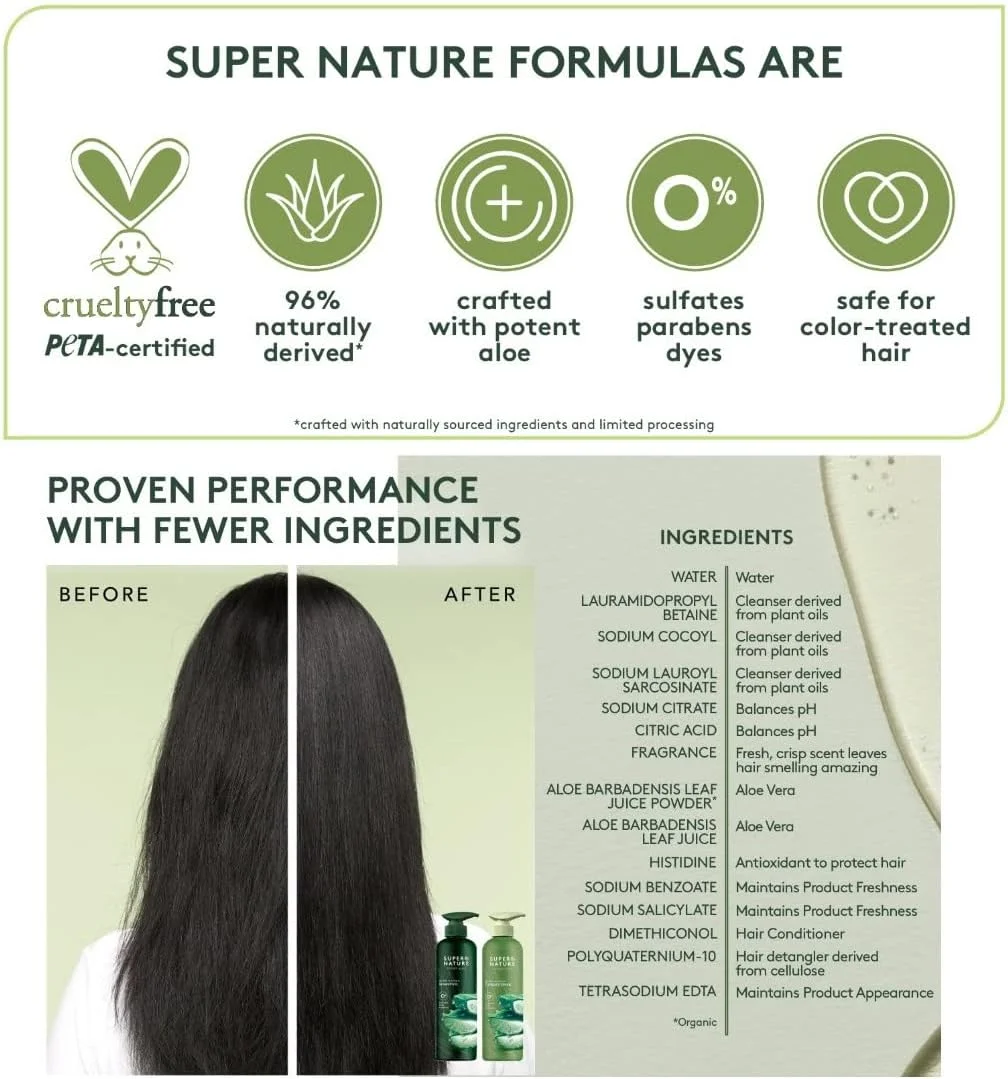 شامپو و نرم کننده آلوئه ورا ملایم و آبرسان سوپر نیچر، بدون سولفات، 30 FL شامپو و نرم کننده آلوئه ورا ملایم و آبرسان سوپر نیچر، بدون سولفات، 30 FL