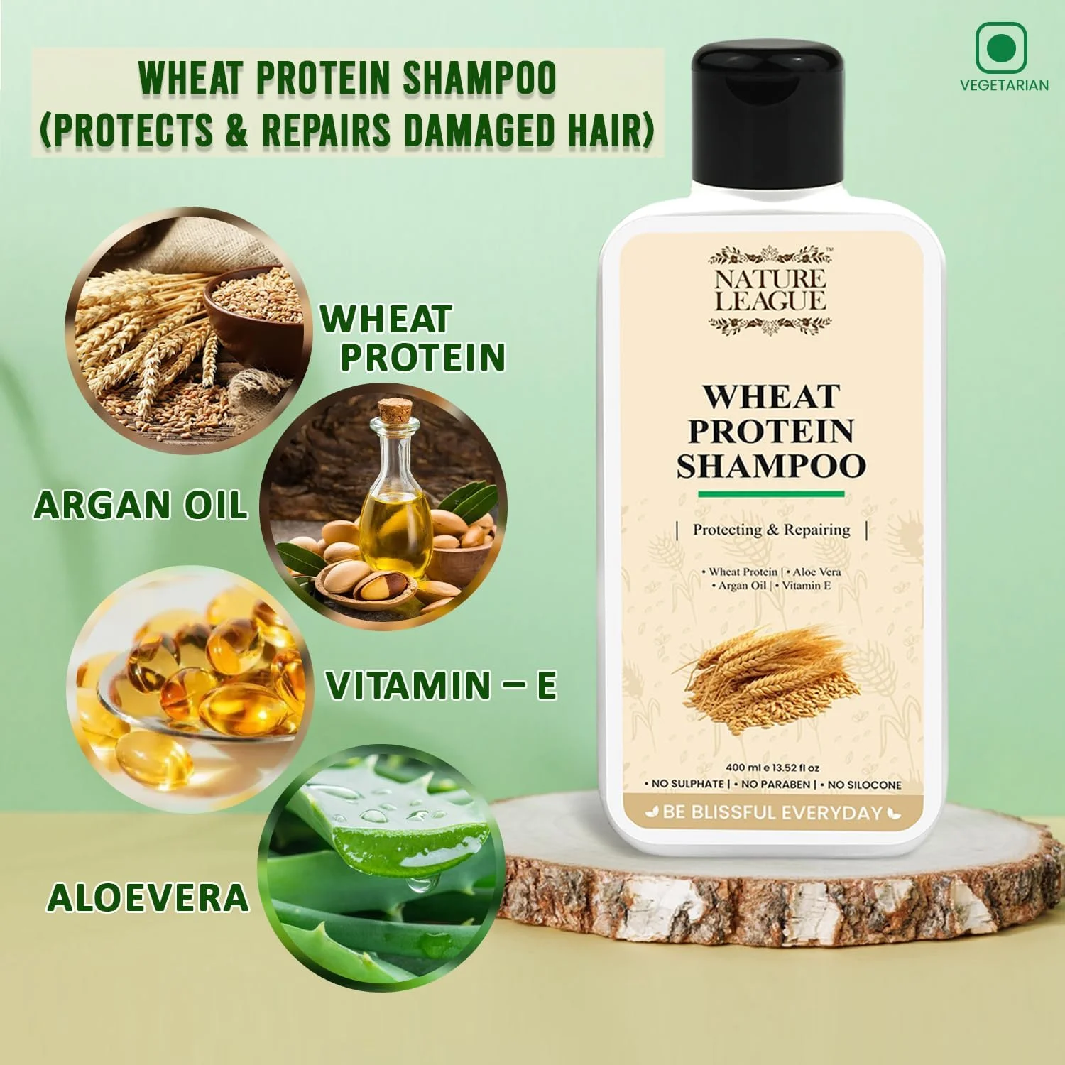 نِیچر لیگ - شامپو پروتئین گندم، محافظت کننده و ترمیم کننده موهای آسیب دیده، حاوی روغن آرگان، ویتامین ای، آلوئه ورا، بدون سولفات و پارابن، 400 میلی لیتر نِیچر لیگ - شامپو پروتئین گندم، محافظت کننده و ترمیم کننده موهای آسیب دیده، حاوی روغن آرگان، ویتامین ای، آلوئه ورا، بدون سولفات و پارابن، 400 میلی لیتر