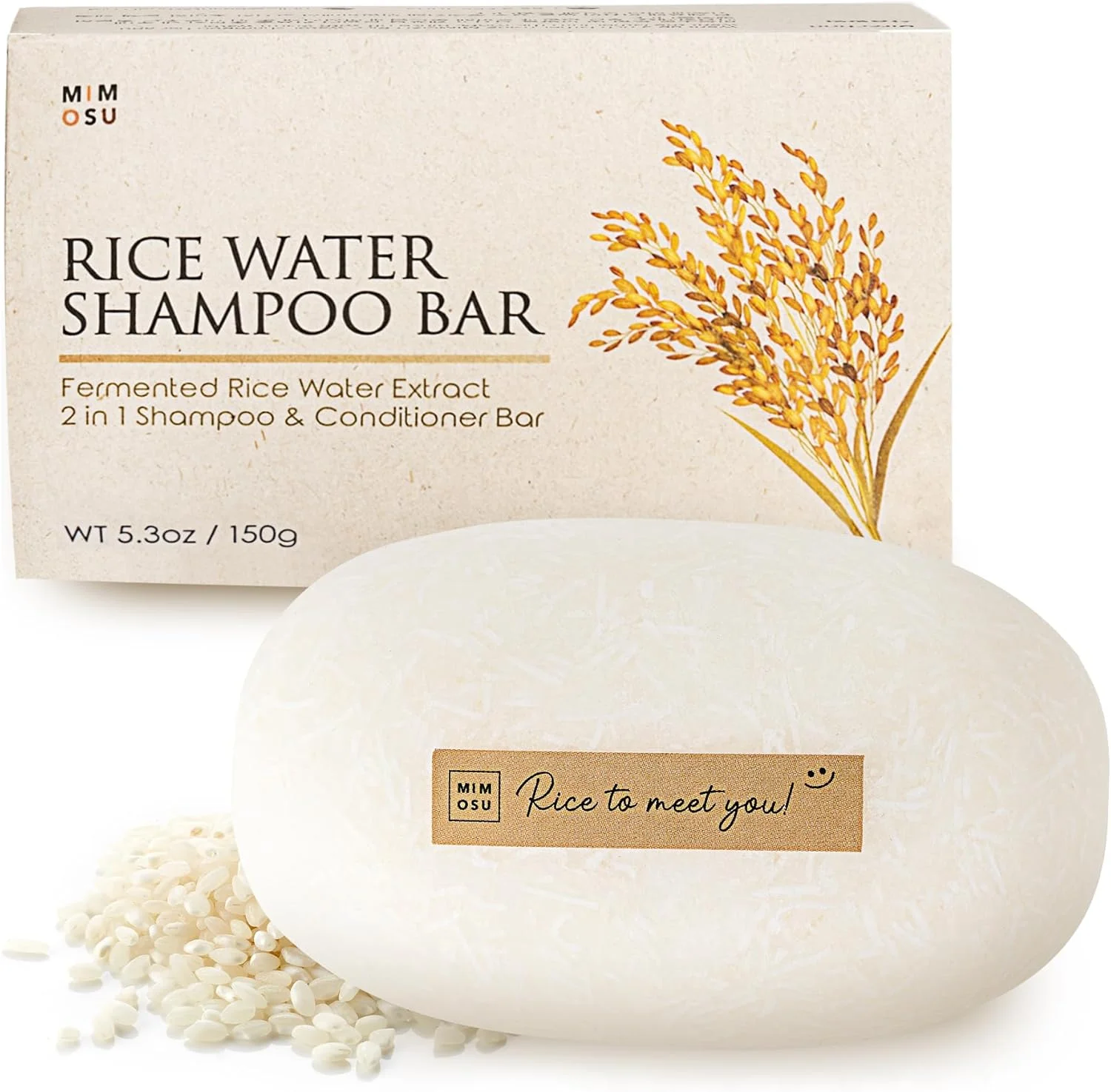 شامپو بار آب برنج mimosu - آب برنج تخمیر شده برای رشد، تقویت و حجم دهی مو، شامپو بار مراقبت از موی کره ای، مناسب انواع مو، فاقد سیلیکون و سولفات، بدون عطر، 150 گرم
