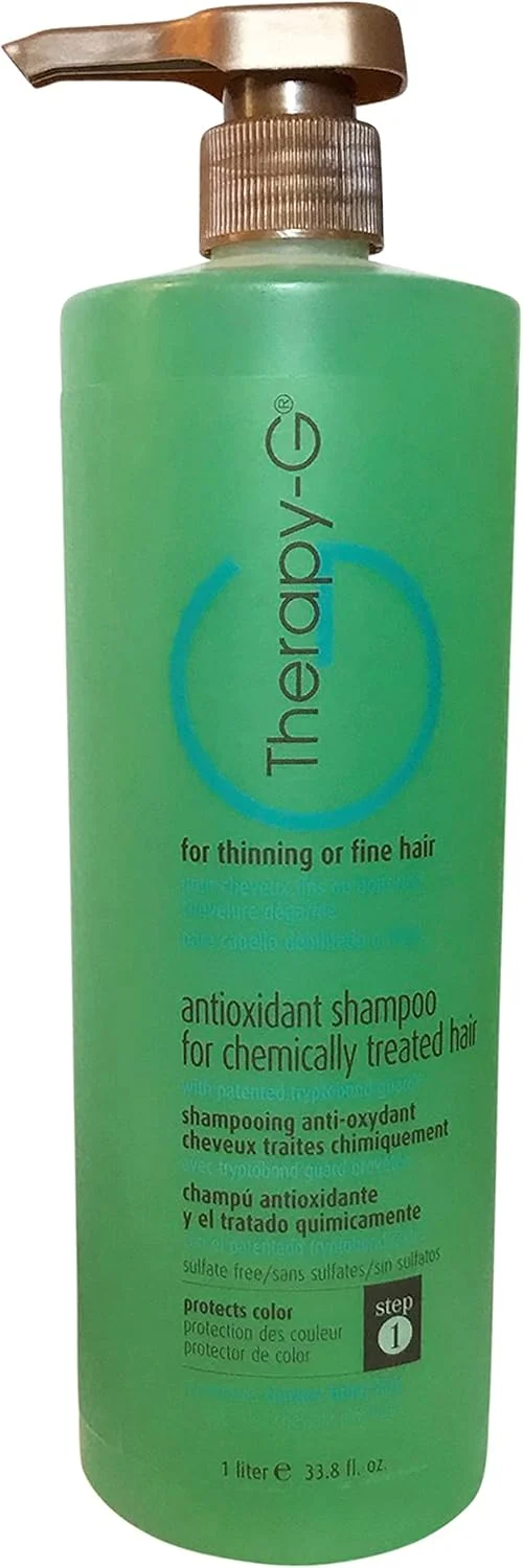 شامپو آنتی اکسیدان تراپی-جی (حجم 1000 میلی لیتر) مناسب موهای رنگ شده و آسیب دیده، موهای نازک و کم پشت و جلوگیری از ریزش مو. تقویت کننده و محافظ رنگ مو، حجم 1000 میلی لیتر