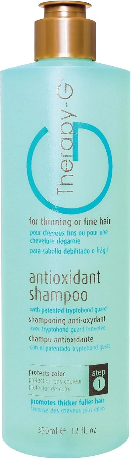 شامپو آنتی اکسیدان Therapy-G (350ml 12oz) برای موهای نازک، کم پشت و ضد ریزش مو. از رنگ مو محافظت می کند و از آسیب دیدگی جلوگیری می کند و به مهار DHT و تحریک رشد مجدد مو کمک می کند.