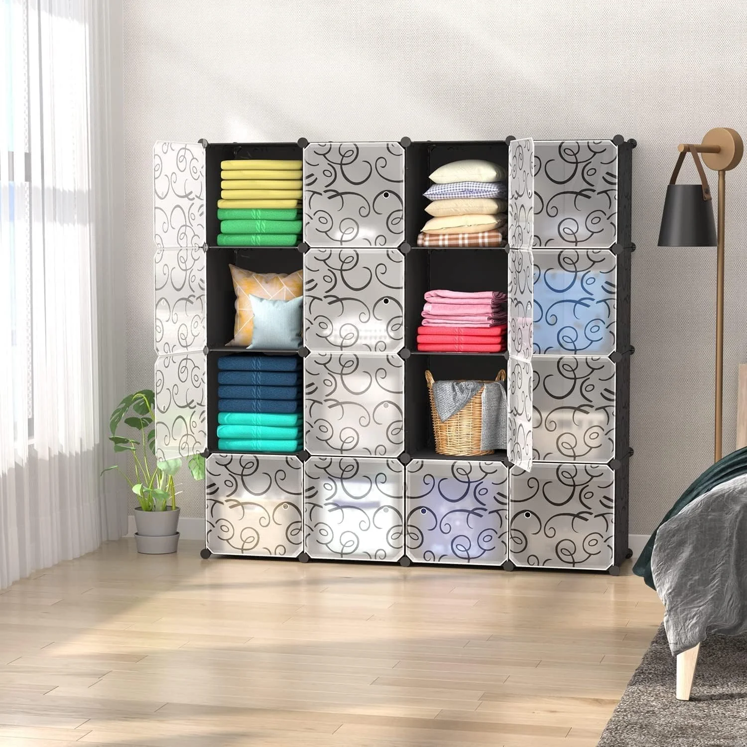 کمد لباس تاشو، سازمان دهنده و آویز لباس اتاق خواب، جادار و محکم، مشکی و سفید مطابق تصویر (2 چوب لباسی و 10 محفظه) کمد لباس تاشو، سازمان دهنده و آویز لباس اتاق خواب، جادار و محکم، مشکی و سفید مطابق تصویر (2 چوب لباسی و 10 محفظه)