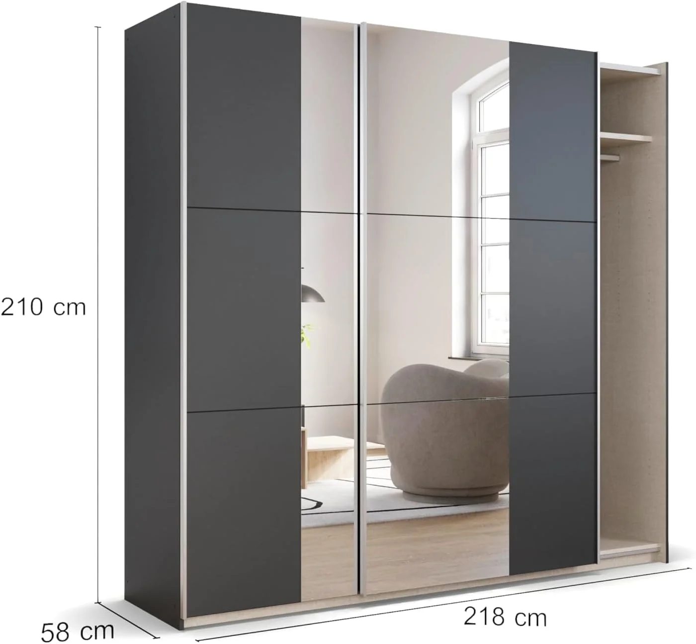 کمد لباس درب ریلی چوبی FurniFlex مدل Caracas، سایز ۱۳۶ سانتی متر در ۲۱۰ سانتی متر در ۶۲ سانتی متر، رنگ بلوطی