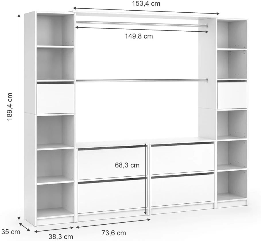 کمد لباس ایستاده FurniFlex مناسب راهرو، مهمان و اتاق لباس، سفید