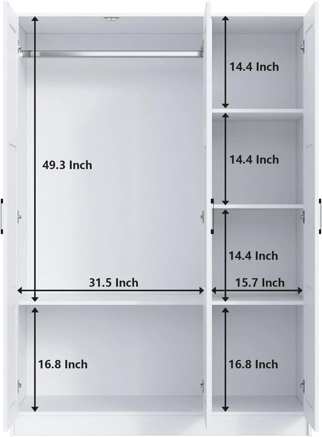 کمد لباس سه درب چوبی Fenghua Lizhi، کمد لباس سفید برای آویزان کردن لباس، کمد ایستاده بزرگ با ظرفیت بالا برای اتاق خواب، ترکیب کمد لباس چوبی با قفسه (سفید)