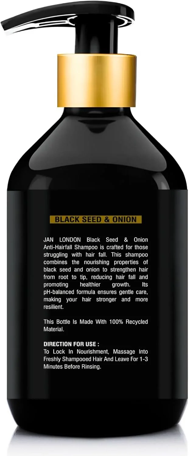 شامپو ضد ریزش مو با دانه سیاه و پیاز JAN LONDON | پاک کننده تقویت کننده مو با عصاره های طبیعی | بدون سولفات، بدون پارابن، بدون سیلیکون | تقویت کننده رشد موهای قوی تر و سالم تر | 500 میلی لیتر شامپو ضد ریزش مو با دانه سیاه و پیاز JAN LONDON | پاک کننده تقویت کننده مو با عصاره های طبیعی | بدون سولفات، بدون پارابن، بدون سیلیکون | تقویت کننده رشد موهای قوی تر و سالم تر | 500 میلی لیتر
