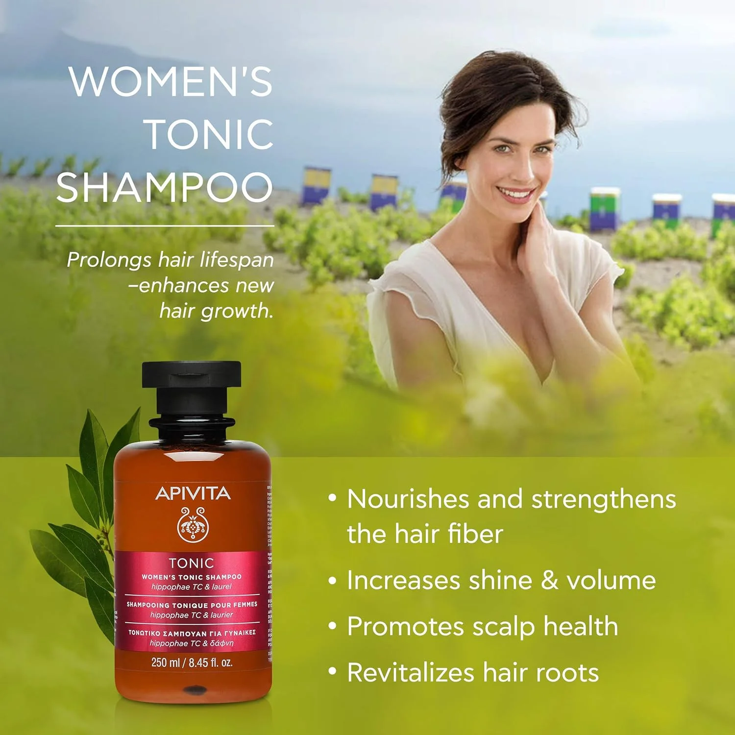 شامپو تقویت کننده مو زنانه APIVITA حجم 250 میلی لیتر | حاوی گیاه هিপوفائه، ویتامین A و E، شامپو طبیعی زنانه که باعث افزایش رشد و تقویت موها برای جلوگیری از ریزش مو می شود شامپو تقویت کننده مو زنانه APIVITA حجم 250 میلی لیتر | حاوی گیاه هিপوفائه، ویتامین A و E، شامپو طبیعی زنانه که باعث افزایش رشد و تقویت موها برای جلوگیری از ریزش مو می شود