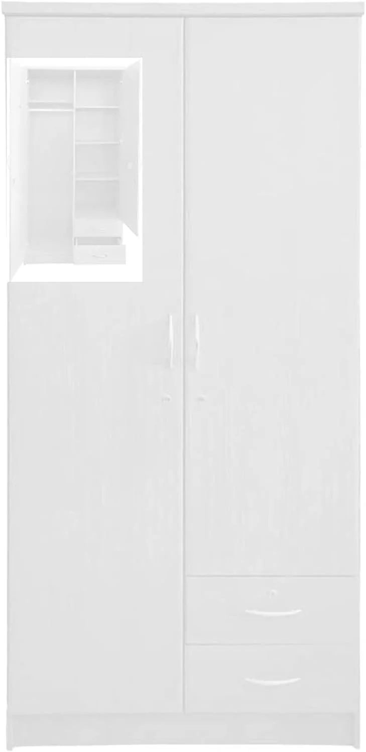 کمد لباس چوبی دو درب Furniture4Us، کابینت، کمد از جنس چوب مهندسی شده با 2 کشو، اندازه (190x90x50 سانتی متر)، ساخت تایلند، F4US-622 (سفید) کمد لباس چوبی دو درب Furniture4Us، کابینت، کمد از جنس چوب مهندسی شده با 2 کشو، اندازه (190x90x50 سانتی متر)، ساخت تایلند، F4US-622 (سفید)