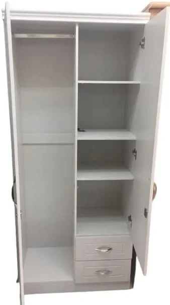 کمد لباس چوبی 2 درب Furniture4Us، کابینت، کمد از چوب مهندسی شده با دو کشو، ایده آل، مدرن، شیک، بادوام، رنگ سفید