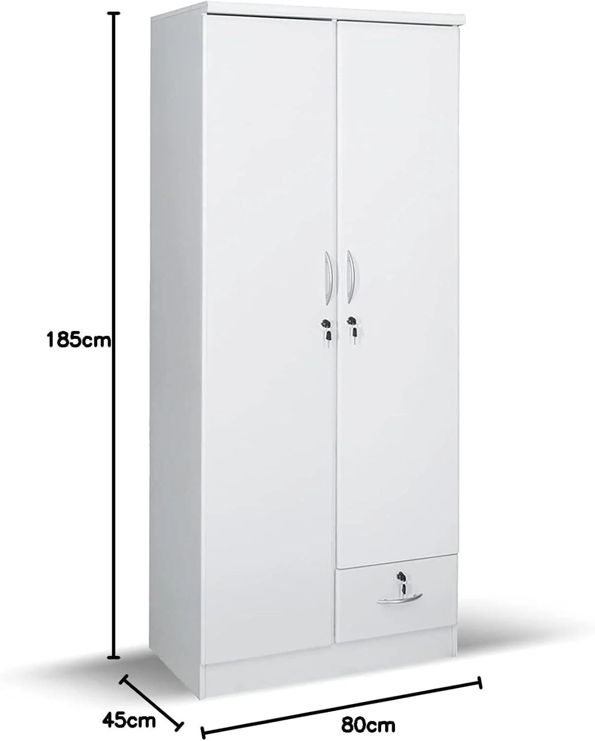 کمد لباس چوبی 2 درب Furniture4Us، کابینت، کمد از جنس چوب مهندسی شده با 1 کشو قفل دار، شیک و مدرن، ساخت تایلند، رنگ (سفید)