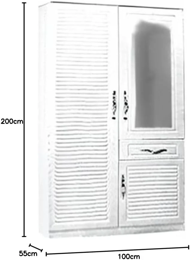 کمد لباس چوبی دو درب Furniture4us با آینه و کشو، رنگ ونگه، سایز (200W x 55D 200H)، مدل - F4US 8892 (قهوه ای تیره) (سفید)