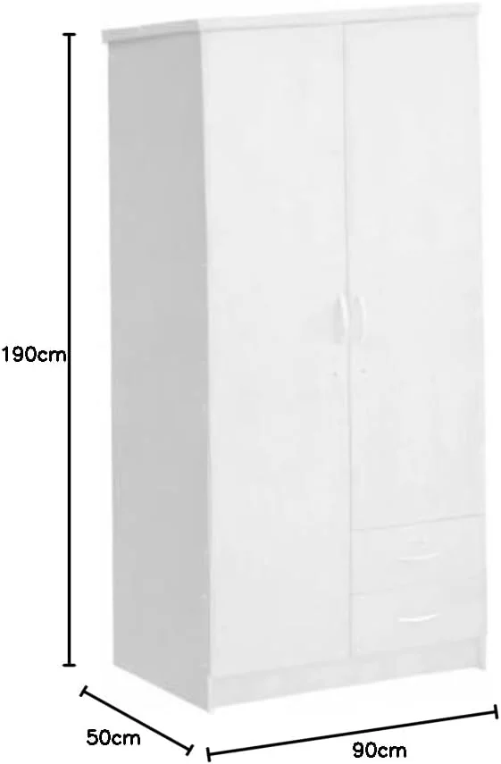 کمد لباس چوبی دو درب Furniture4Us، کابینت، کمد از جنس چوب مهندسی شده با 2 کشو، اندازه (190x90x50 سانتی متر)، ساخت تایلند، F4US-622 (سفید)