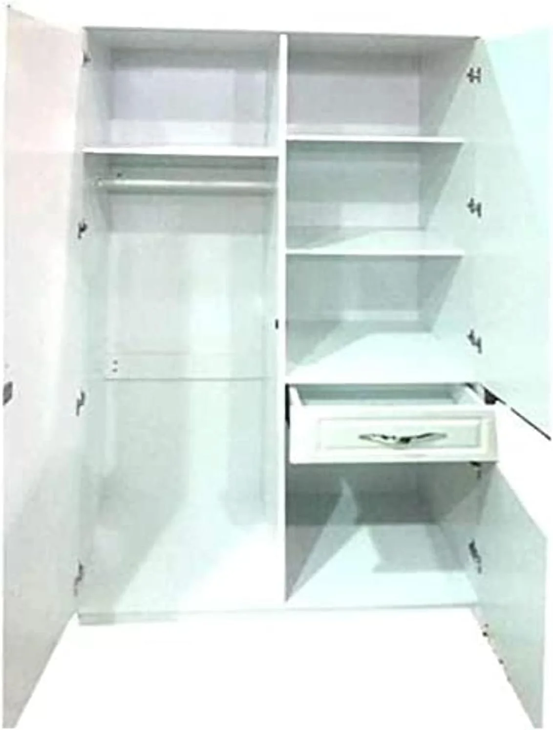 کمد لباس چوبی دو درب Furniture4us با آینه و کشو، رنگ ونگه، سایز (200W x 55D 200H)، مدل - F4US 8892 (قهوه ای تیره) (سفید)