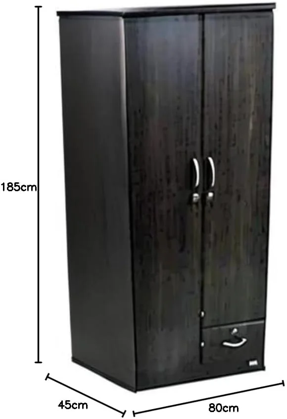 کمد لباس چوبی دو درب Furniture4Us، کابینت، کمد از جنس چوب مهندسی شده با 1 کشو قفل دار، مدرن، شیک و بادوام (ونگه)