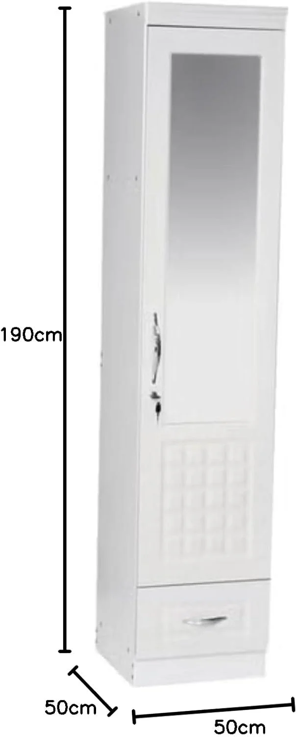 Furniture4Us کمد لباس چوبی تک درب، کابینت، کمد از جنس چوب فرآوری شده با 1 کشو، سایز شیک مدرن عالی رنگ سفید (طول x عرض x ارتفاع) 50 x 50 x 190 سانتی متر مدل - F4US-F8871