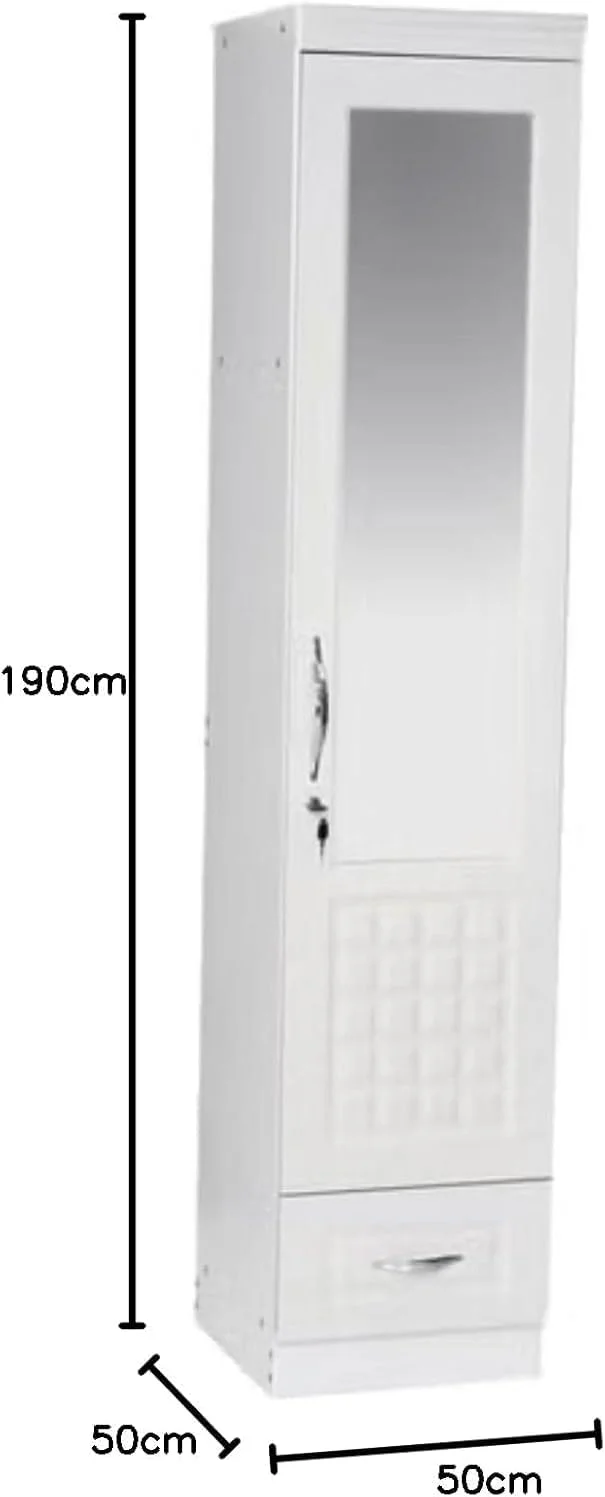 کمد لباس چوبی تک درب Furniture4Us، کابینت، کمد از جنس چوب مهندسی شده با 1 کشو، اندازه شیک و مدرن عالی، رنگ سفید (طول x عرض x ارتفاع) 50 x 50 x 190 سانتی متر مدل - F4US-F711 رنگ سفید