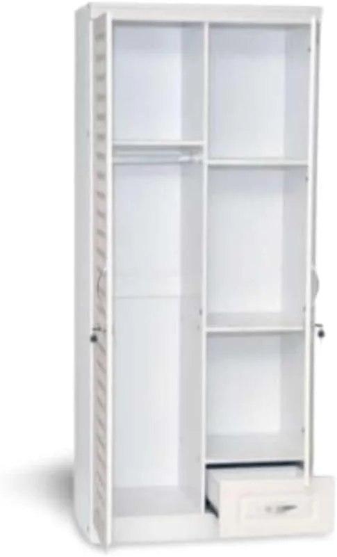 کمد لباس چوبی دو درب Furniture4Us، کابینت، کمد از جنس چوب مهندسی شده با یک کشو، ایده آل، مدرن، شیک و بادوام (مربع سفید)