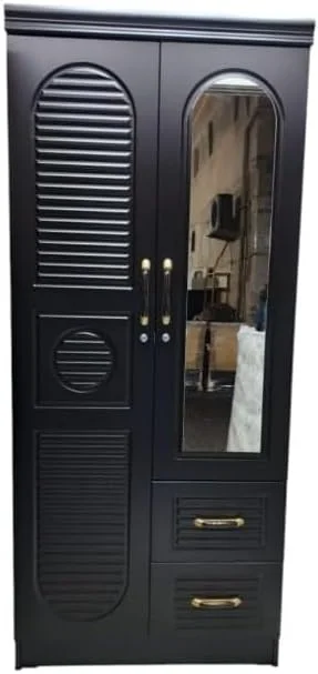 Furniture4Us کمد لباس چوبی دو درب نویره، کابینت، کمد از چوب مهندسی شده با دو کشو، مدرن شیک و بادوام بدون نیاز به مونتاژ (قهوه ای تیره) Furniture4Us کمد لباس چوبی دو درب نویره، کابینت، کمد از چوب مهندسی شده با دو کشو، مدرن شیک و بادوام بدون نیاز به مونتاژ (قهوه ای تیره)