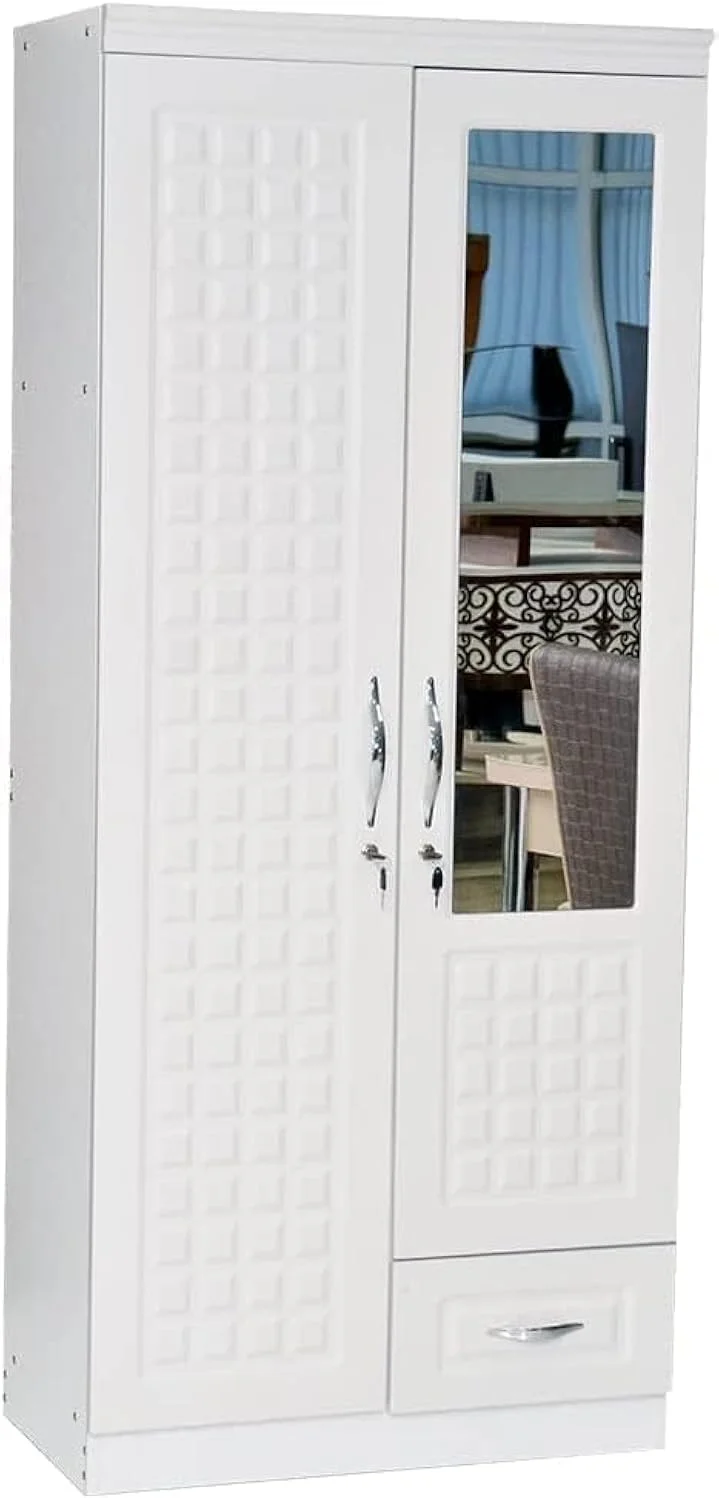 Furniture4Us کمد لباس چوبی دو درب نوایره، کابینت، کمد از چوب مهندسی شده با یک کشو، مدرن شیک و بادوام بدون نیاز به مونتاژ (مربع سفید) Furniture4Us کمد لباس چوبی دو درب نوایره، کابینت، کمد از چوب مهندسی شده با یک کشو، مدرن شیک و بادوام بدون نیاز به مونتاژ (مربع سفید)