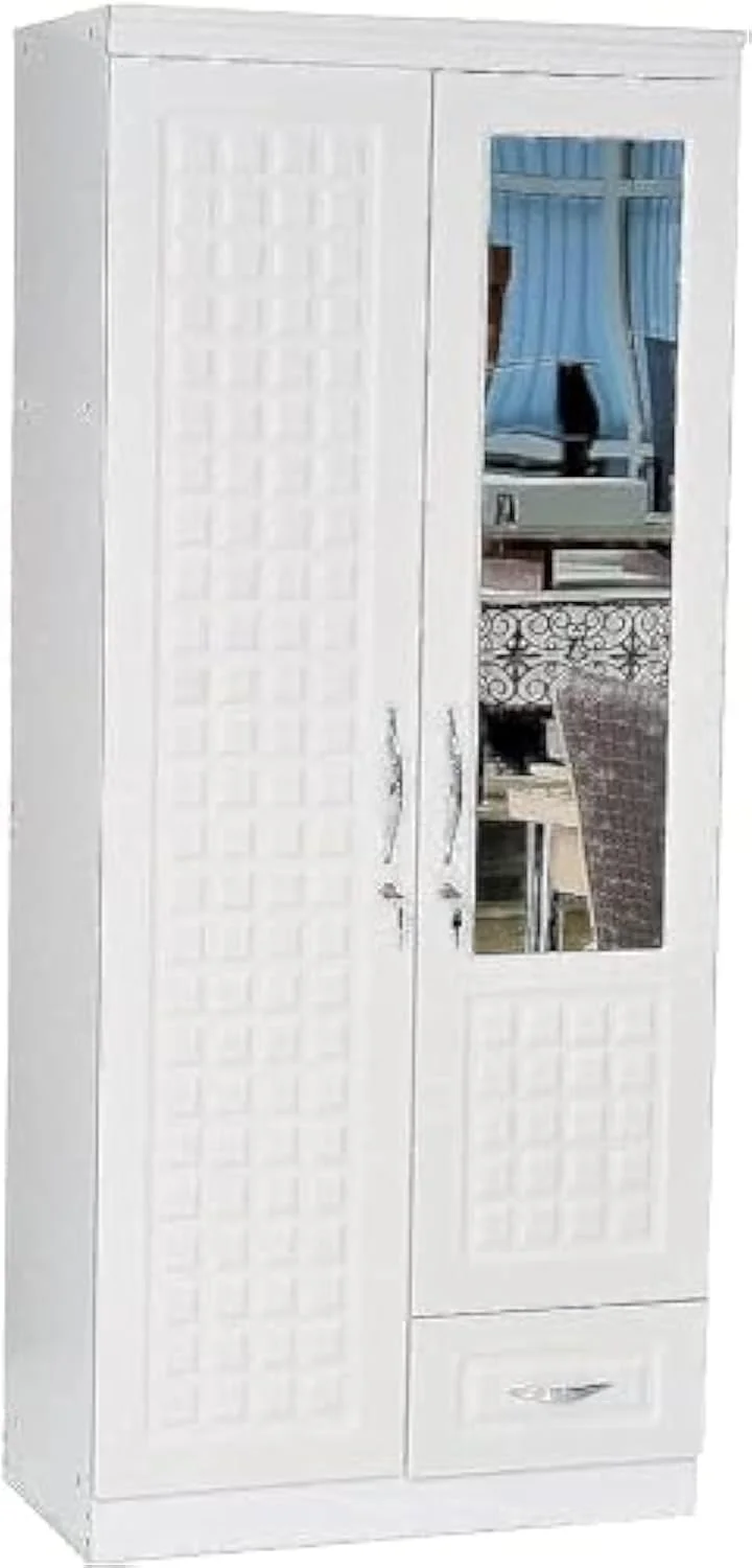 کمد لباس چوبی دو درب Furniture4Us، کابینت، کمد از جنس چوب مهندسی شده با یک کشو، ایده آل، مدرن، شیک و بادوام (مربع سفید) کمد لباس چوبی دو درب Furniture4Us، کابینت، کمد از جنس چوب مهندسی شده با یک کشو، ایده آل، مدرن، شیک و بادوام (مربع سفید)