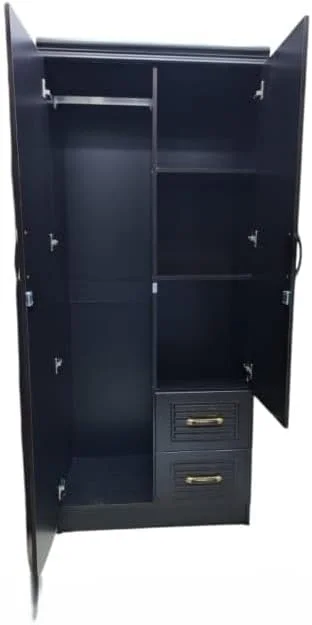 Furniture4Us کمد لباس چوبی دو درب نویره، کابینت، کمد از چوب مهندسی شده با دو کشو، مدرن شیک و بادوام بدون نیاز به مونتاژ (قهوه ای تیره)