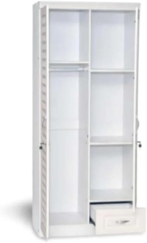 Furniture4Us کمد لباس چوبی دو درب نوایره، کابینت، کمد از چوب مهندسی شده با یک کشو، مدرن شیک و بادوام بدون نیاز به مونتاژ (مربع سفید) Furniture4Us کمد لباس چوبی دو درب نوایره، کابینت، کمد از چوب مهندسی شده با یک کشو، مدرن شیک و بادوام بدون نیاز به مونتاژ (مربع سفید)