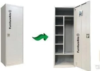 Furniture4Us کمد فلزی یک درب قفل دار، کابینت، با قفسه های ذخیره سازی سمت چپ و آویز سمت راست برای اتاق نشیمن، آشپزخانه، دفتر، مدرسه، اتاق مطالعه سایز-(ارتفاع 185 سانتی متر عمق 50 سانتی متر عرض 60 سانتی متر)