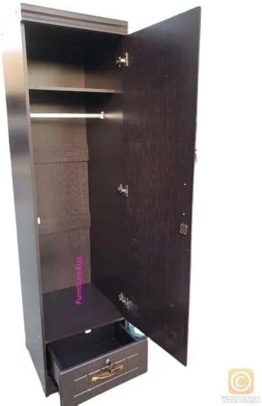 Furniture4Us کمد لباس چوبی تک درب، کابینت، کمد از چوب مهندسی شده با 1 کشو، سایز شیک و مدرن عالی (طول x عرض x ارتفاع) 50 x 50 x 190 سانتی متر مدل - F4US-F110 (قهوه ای تیره)