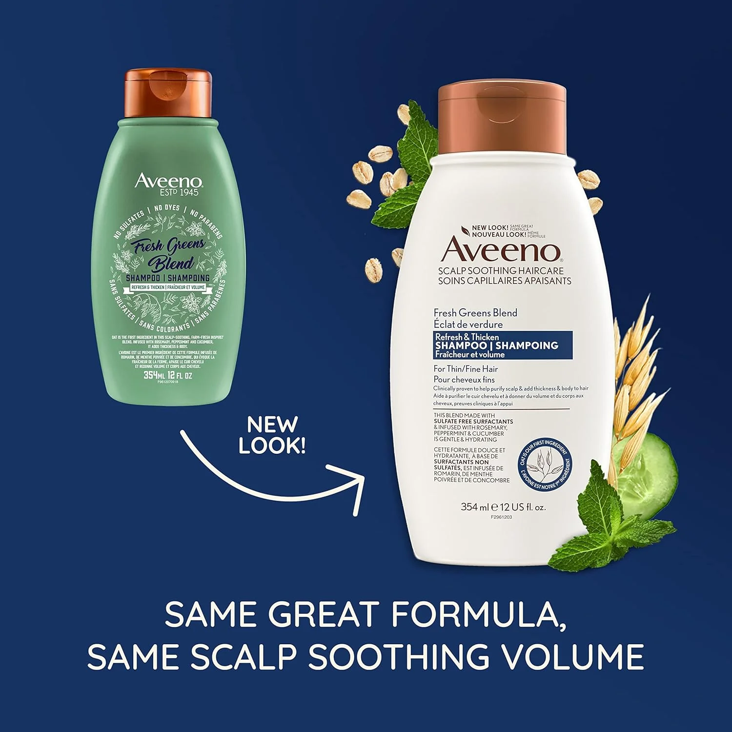 شامپو تسکین دهنده پوست سر با رایحه سبزیجات تازه Aveeno، ۳۵۴ میلی لیتر (تک بسته)