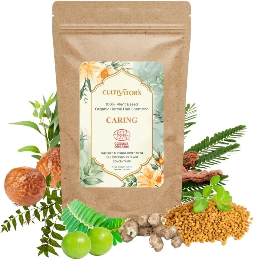 شامپو ارگانیک تایید شده Cultivator's برای موهای بدون وز - پودر آملا، ریتا، شیکاکای و متی دانا با 100% گیاهان طبیعی هندی برای مراقبت از مو - 250 میلی لیتر