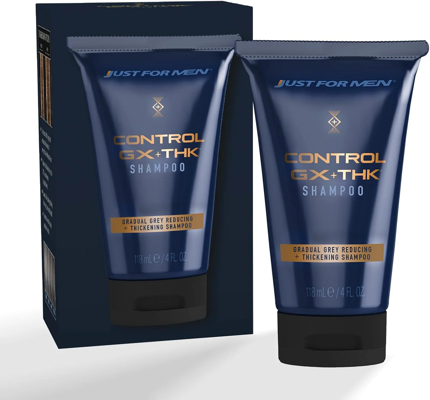 شامپو ضخیم کننده و کاهش دهنده سفیدی مو جاست فور من کنترل جی ایکس + تی اچ کی، شامپو برای موهای نازک با آلفا کراتین، موها را تا 20% ضخیم تر می کند، مناسب برای انواع مو، 118 میلی لیتر