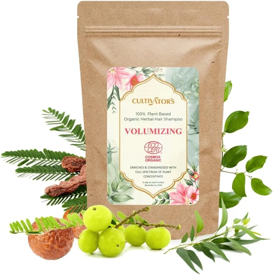 شامپو حجم دهنده مو Cultivator's برای شستشوی مو با پودر آملا، ریتا و شیکاکای | شامپو خشک | دارای گواهی ارگانیک | پاک کننده مو | 100% گیاهان طبیعی هندی برای رشد مو - 250 میلی لیتر
