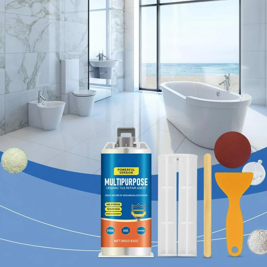 کیت تعمیر چند منظوره ترک کاشی و سرامیک آزونه 80 گرمی، کیت تعمیر وان حمام سفید، پرکننده کاشی ترک خورده، کیت تعمیر وان آکریلیک، کیت تعمیر سینک برای وان، خمیر تعمیر لعاب سرامیک کاشی، سینک، توالت