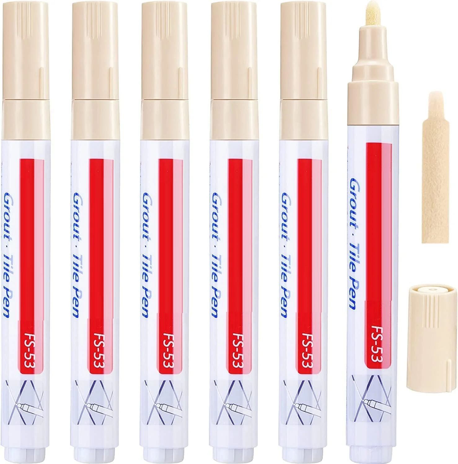 قلم ترمیم کننده درز کاشی ELECDON، بسته 6 عددی، قلم ترمیم کننده دوغاب دیوار، قلم پرکننده دوغاب برای ترمیم دوغاب کاشی، دیوار، کف، حمام و آشپزخانه (بژ)