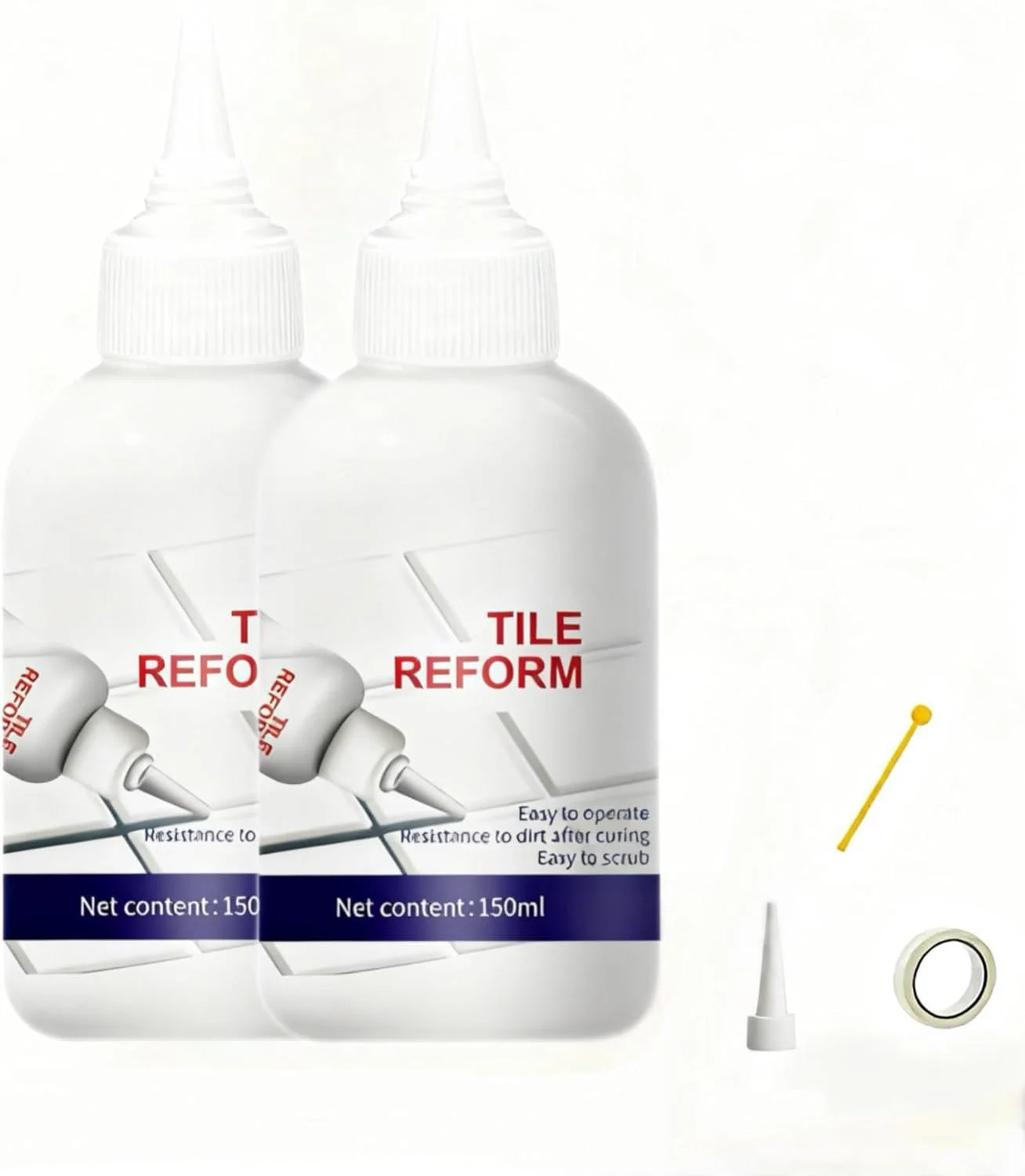 درزگیر دو عددی SKY-TOUCH برای کاشی و سرامیک، 150 میلی لیتر، پرکننده سفید برای ترمیم درزهای کاشی حمام و آشپزخانه، پرکننده ضد آب و ضد کپک برای درزهای کاشی، چسب ترمیم کننده ترک دیوار و کف - همراه با توپ درزگیری و کاردک