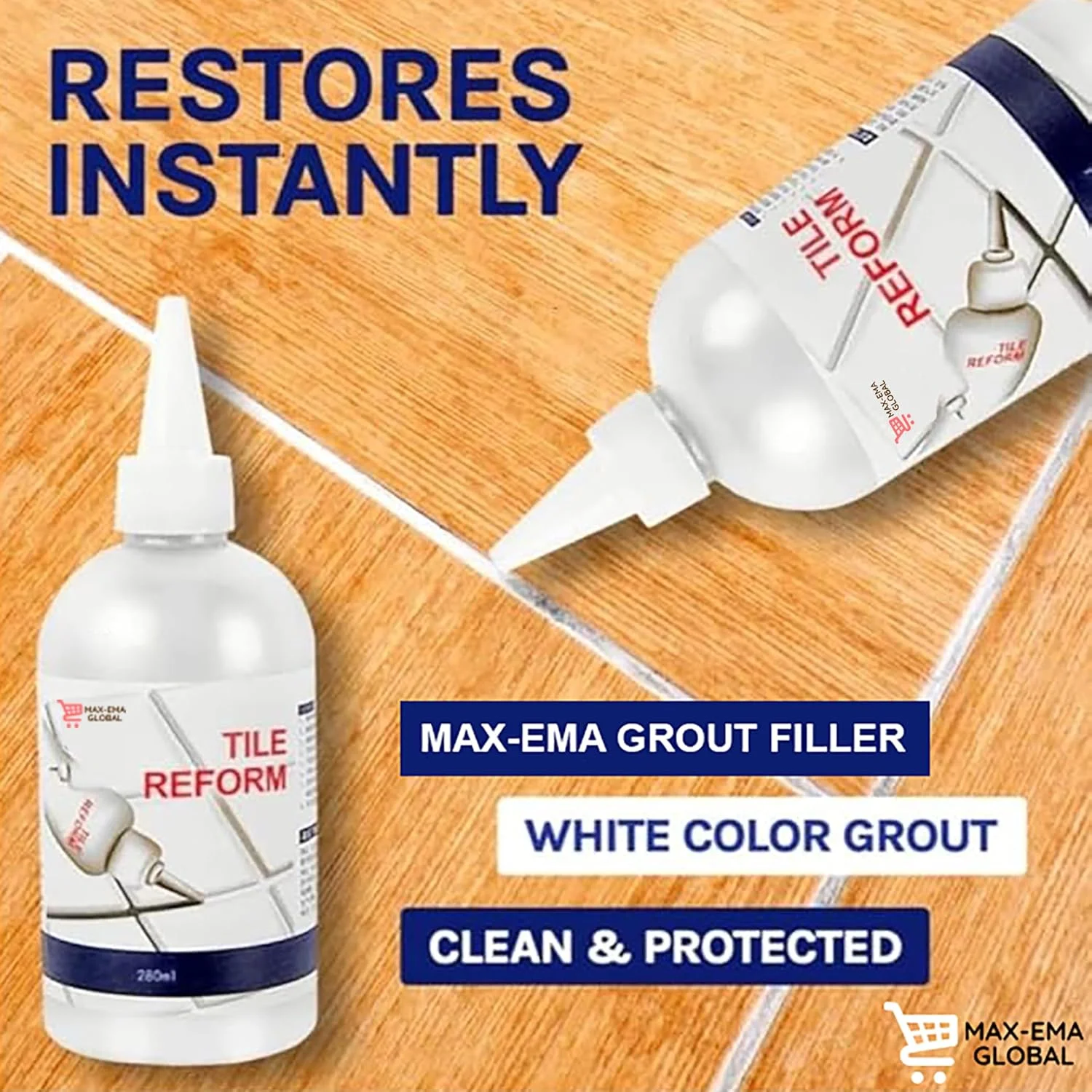 پرکننده درز کاشی MAX-EMA، تیوب پرکننده دوغاب ضد آب سفید برای تعمیر کاشی دیوار و کف، خمیر درزگیری سینک آشپزخانه و حمام، درزگیر درز کاشی برای محافظت در برابر نشتی (بسته 1 عددی)