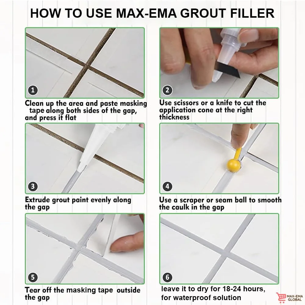 پرکننده درز کاشی MAX-EMA، تیوب پرکننده دوغاب ضد آب سفید برای تعمیر کاشی دیوار و کف، خمیر درزگیری سینک آشپزخانه و حمام، درزگیر درز کاشی برای محافظت در برابر نشتی (بسته 1 عددی)