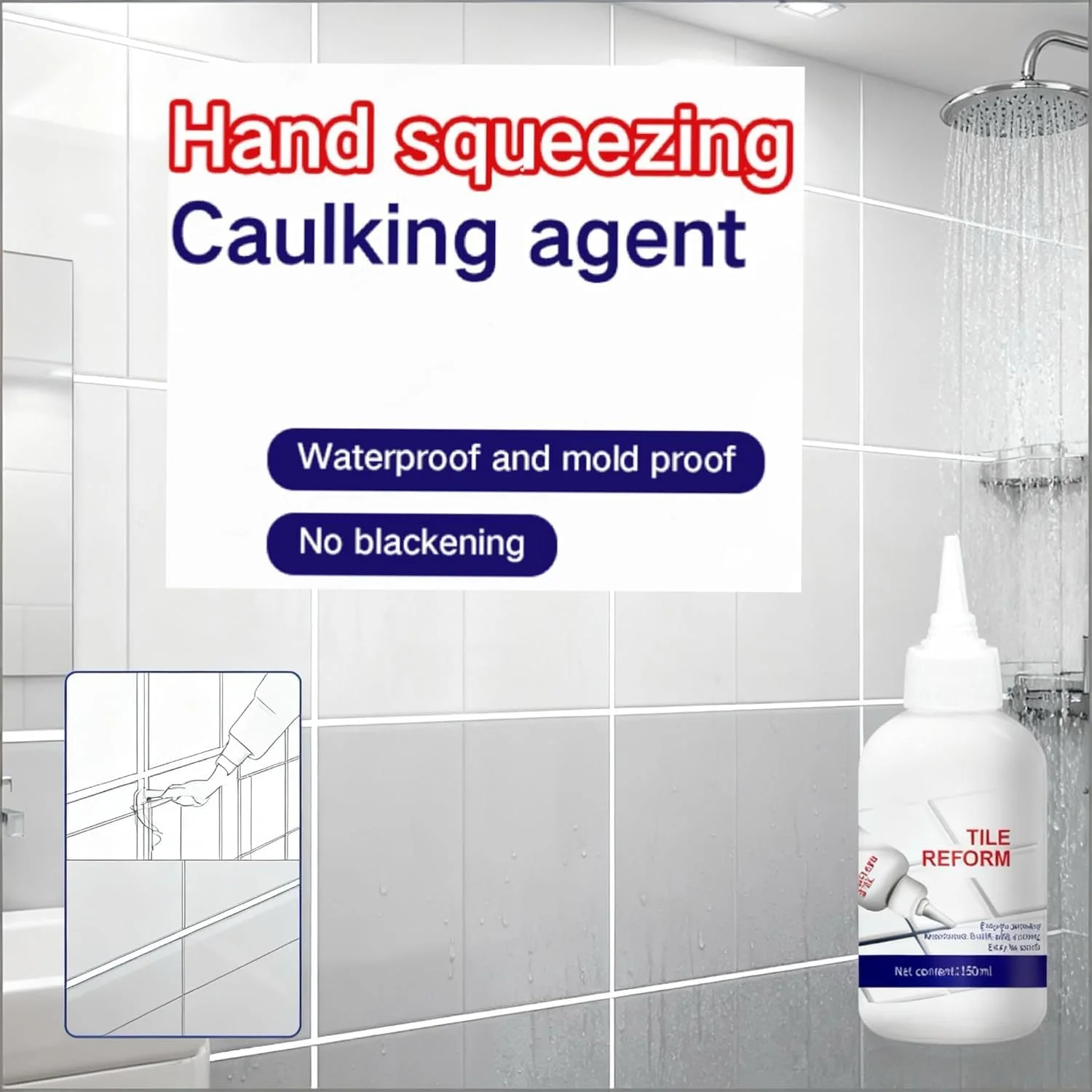 درزگیر دو عددی SKY-TOUCH برای کاشی و سرامیک، 150 میلی لیتر، پرکننده سفید برای ترمیم درزهای کاشی حمام و آشپزخانه، پرکننده ضد آب و ضد کپک برای درزهای کاشی، چسب ترمیم کننده ترک دیوار و کف - همراه با توپ درزگیری و کاردک