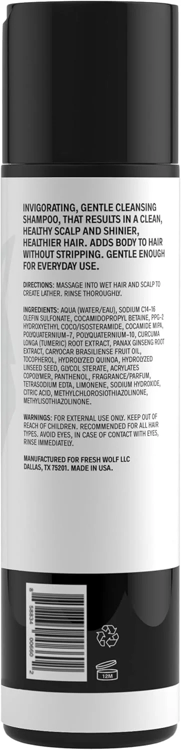 شامپو بدون سولفات فرش ولف | مناسب برای انواع مو | فرموله شده برای استفاده روزانه | تقویت کننده، ضخیم کننده و ترمیم کننده آسیب دیدگی | ساخت آمریکا، 250 میلی لیتر