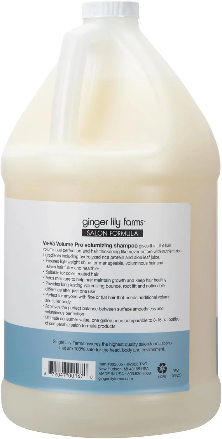 شامپو حجم دهنده موهای نازک Ginger Lily Farms Salon Formula Va-Va Volume Pro، کاملا گیاهی و بدون تست حیوانی، حجم 1 گالن (128 fl oz) - بسته دوباره پر کردنی