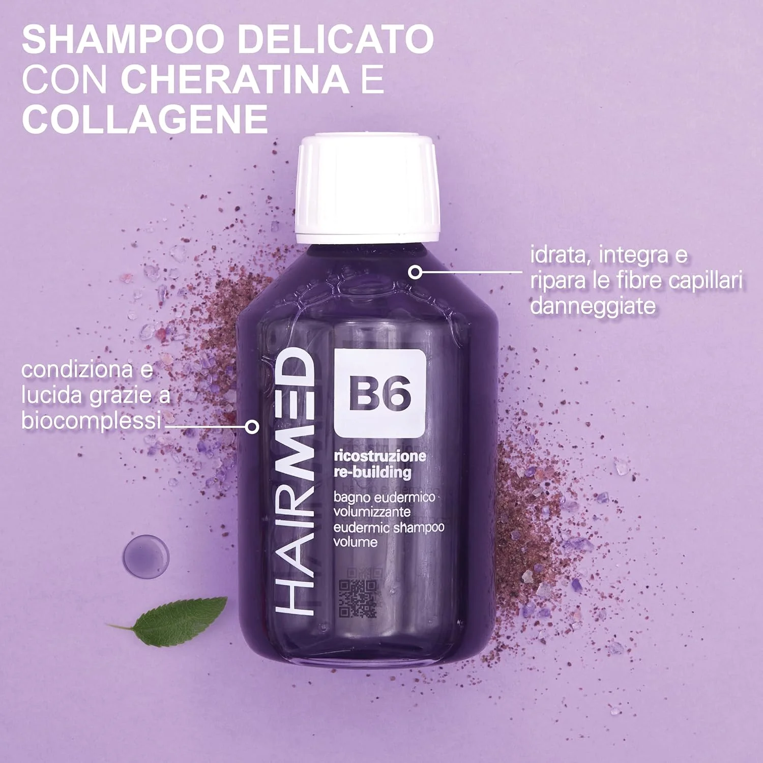 شامپو حجم دهنده موهای نازک HAIRMED B6، شامپو کراتین، بازسازی کننده حرفه ای مو، کراتین برای مو 200 میلی لیتر