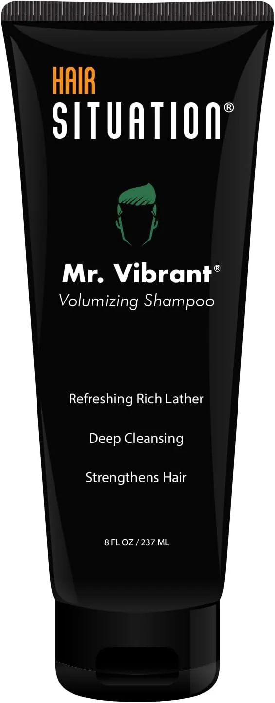 شامپو حجم دهنده آقایان Mr. Vibrant مناسب برای موهای نازک، تقویت کننده و ضد ریزش، محرک رشد سالم مو غنی شده با مواد مغذی ویتامین H، E، B5، B6، روغن درخت چای - فاقد سولفات