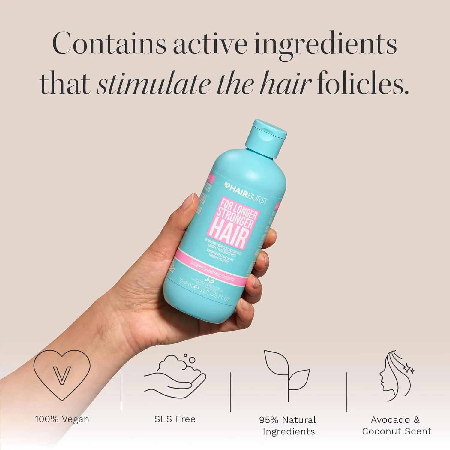 شامپو رشد مو HAIR BURST - کاهش ریزش مو - تقویت رشد موهای موجود - بدون SLS و پارابن - رایحه نارگیل و آووکادو - بطری های بزرگتر جدید 350 میلی لیتر