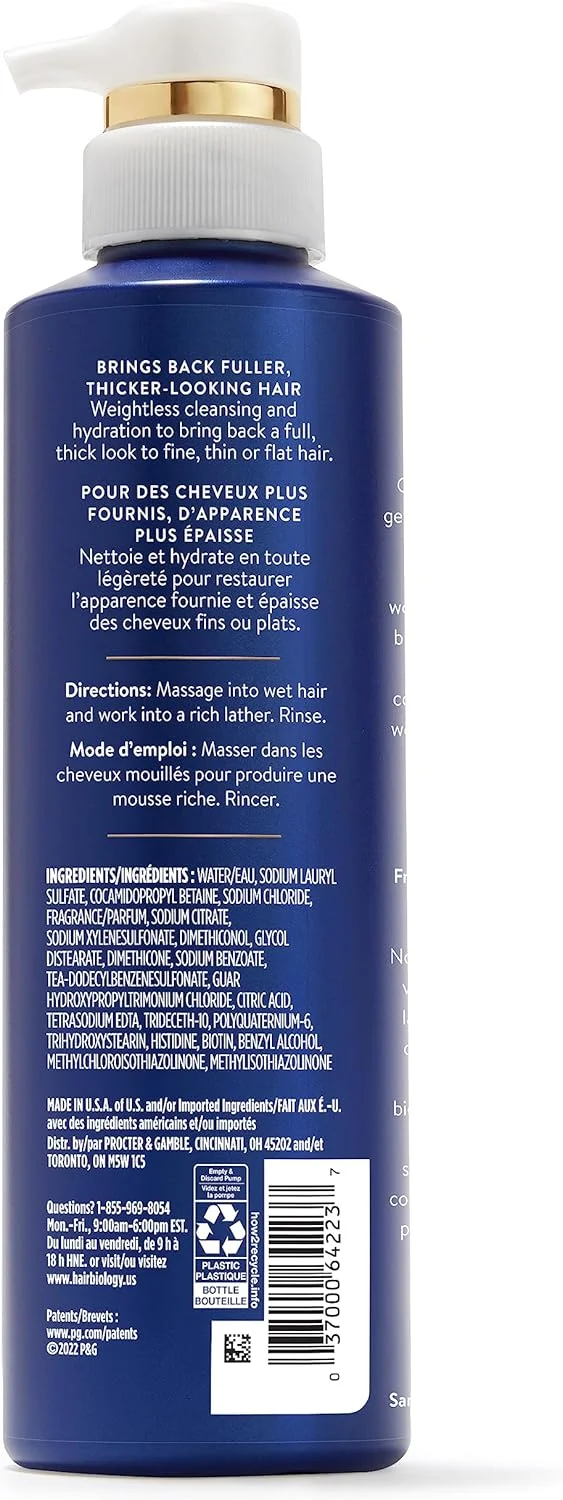 شامپو حجم دهنده مو Hair Biology با بیوتین - پرپشت و شاداب کننده برای موهای نازک یا کم حجم - 380 میلی لیتر، آبی و اسطوخودوسی