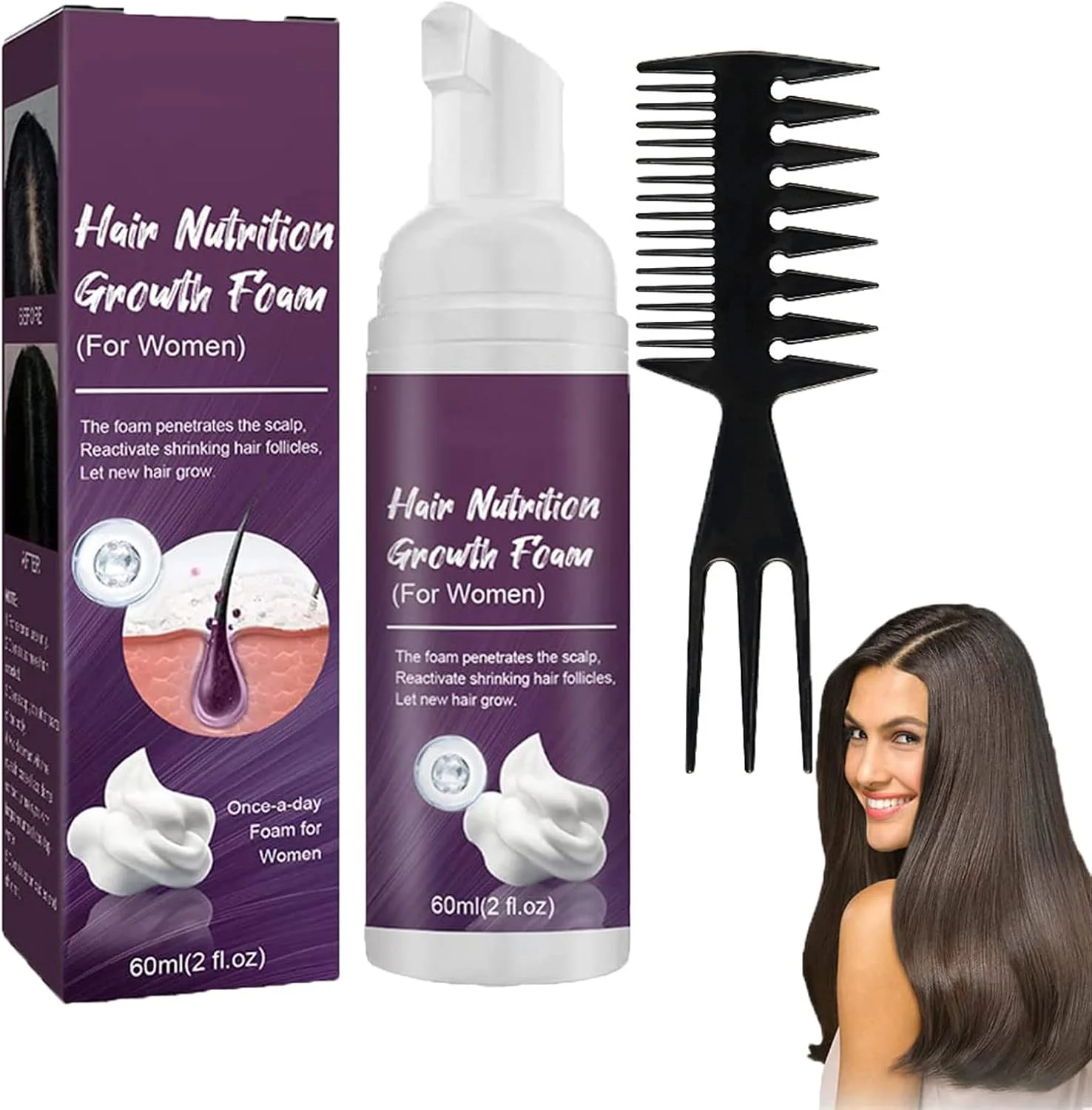 شامپو فوم احیا کننده مو KERA'GRO، شامپو رشد مو بیوتین و کلاژن، شامپو ضخیم کننده رشد مو، درمان ضد ریزش مو برای موهای نازک (1 ست)