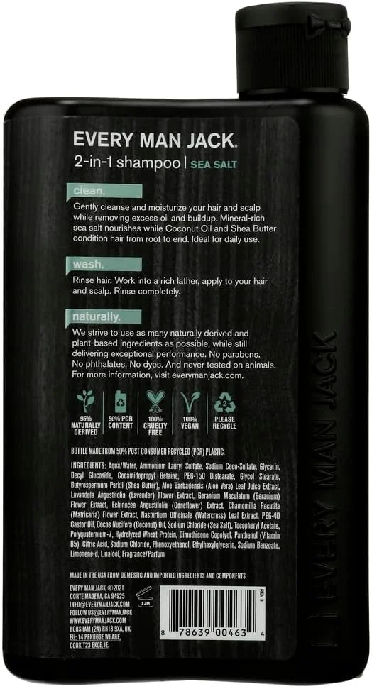 شامپو و نرم کننده 2 در 1 مردانه با رایحه نمک دریایی Every Man Jack، 400 میلی لیتر