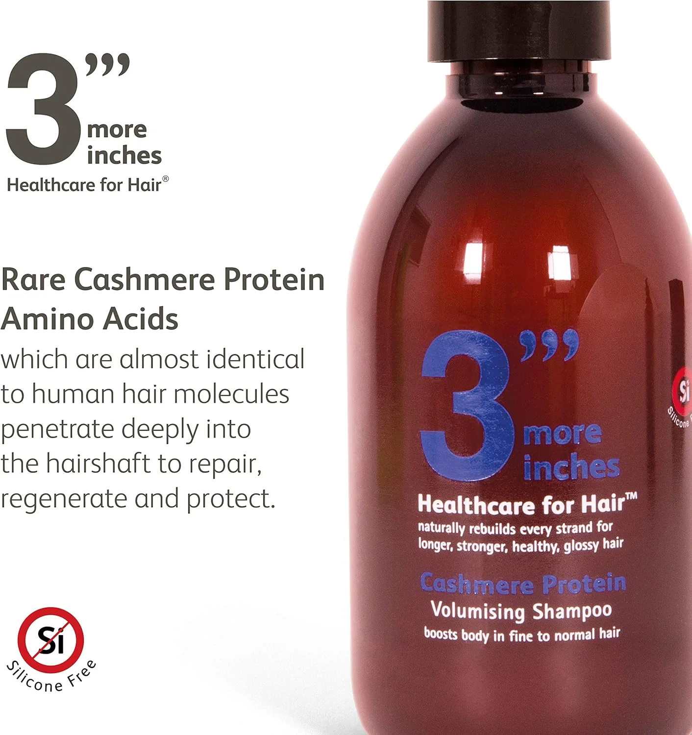 شامپو حجم دهنده پروتئین کشمیر 3'''More Inches حجم 1000 میلی لیتر - درمان موهای نازک و کم پشت - برای نتایج ضخیم تر، پرتر و لیفت ریشه - روغن نارگیل، بدون سیلیکون - مراقبت از مو توسط مایکل ون کلارک
