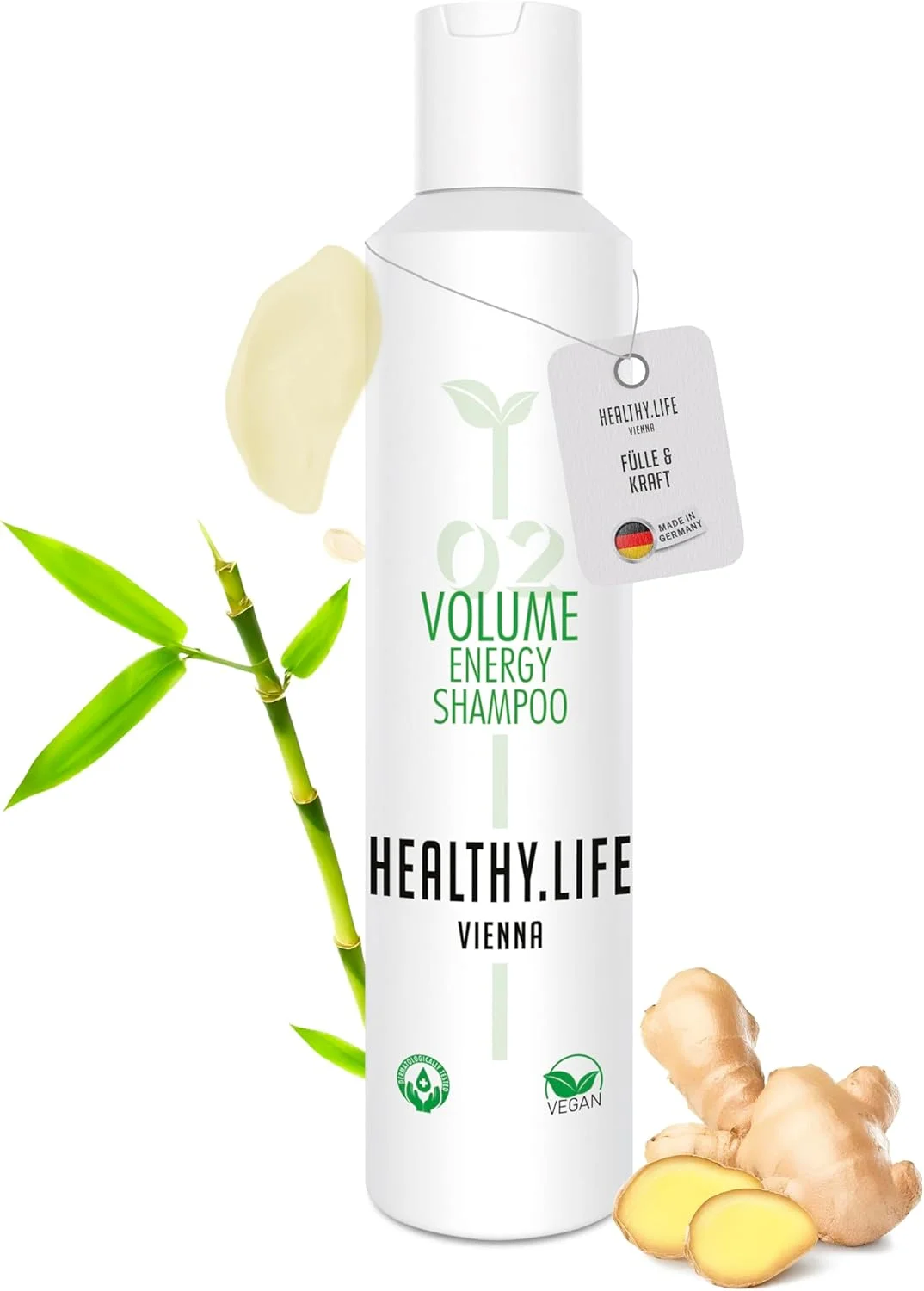 شامپو حجم دهنده HLV حاوی ویتامین B5 و بامبو - شامپو ملایم و وگان برای موهای نازک و ضعیف - تقویت کننده مو و از بین برنده آلودگی ها - مراقبت از مو برای آقایان و بانوان (انرژی حجم دهنده 200 میلی لیتر)