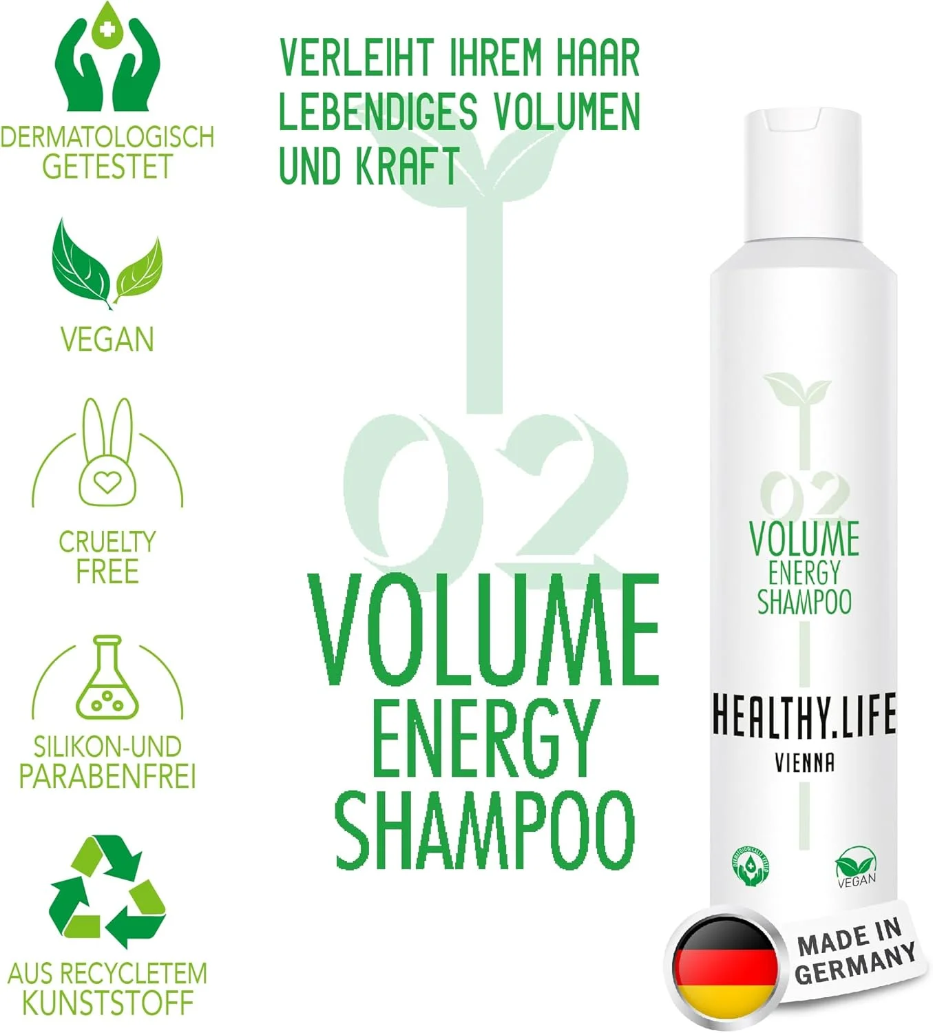 شامپو حجم دهنده HLV حاوی ویتامین B5 و بامبو - شامپو ملایم و وگان برای موهای نازک و ضعیف - تقویت کننده مو و از بین برنده آلودگی ها - مراقبت از مو برای آقایان و بانوان (انرژی حجم دهنده 200 میلی لیتر)