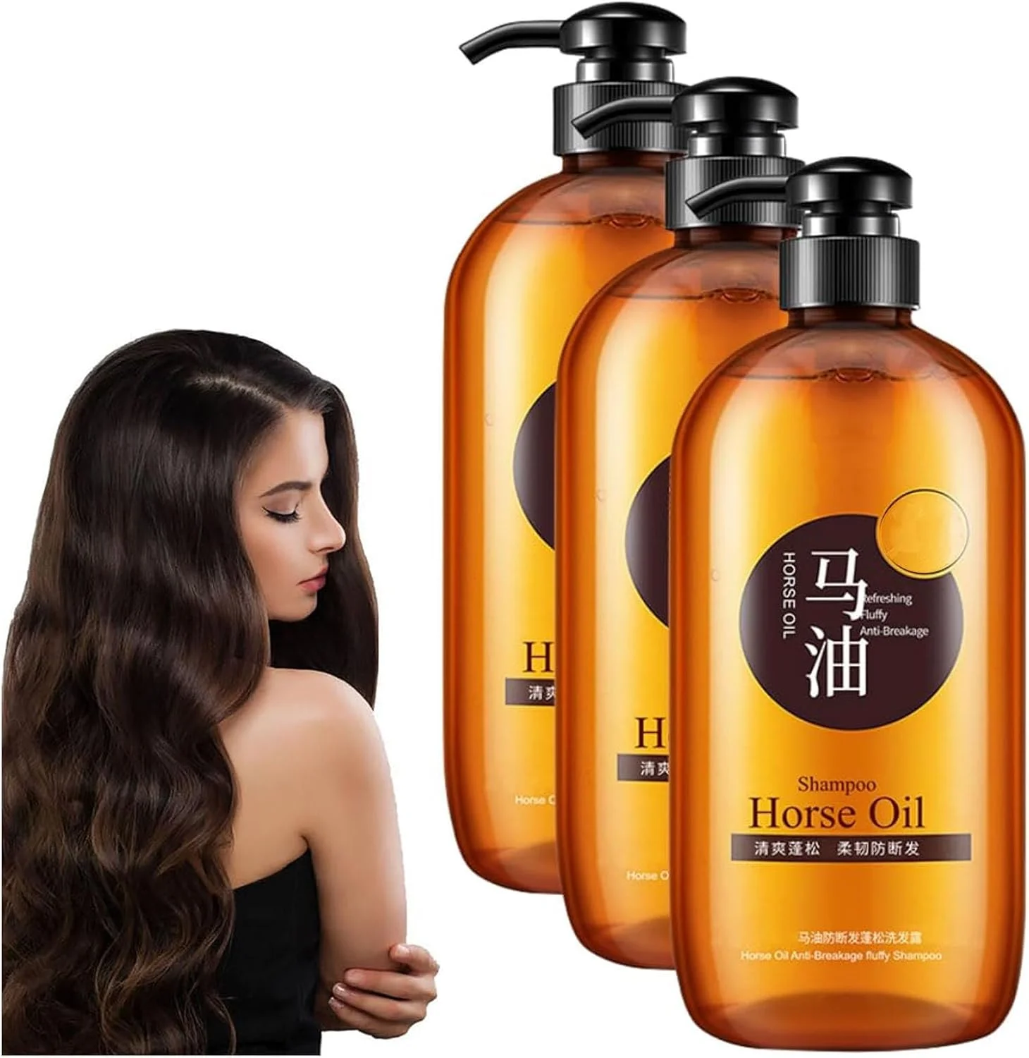 شامپو مغذی روغن اسب - روغن خالص شماره 1 ژاپن، 300 میلی لیتر شامپو مرطوب کننده و تقویت کننده مو برای موهای قوی تر، ضخیم تر و بلندتر (3 عدد)